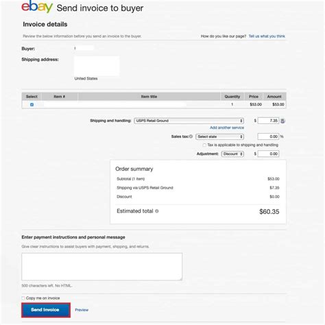Creating An Invoice on eBay .